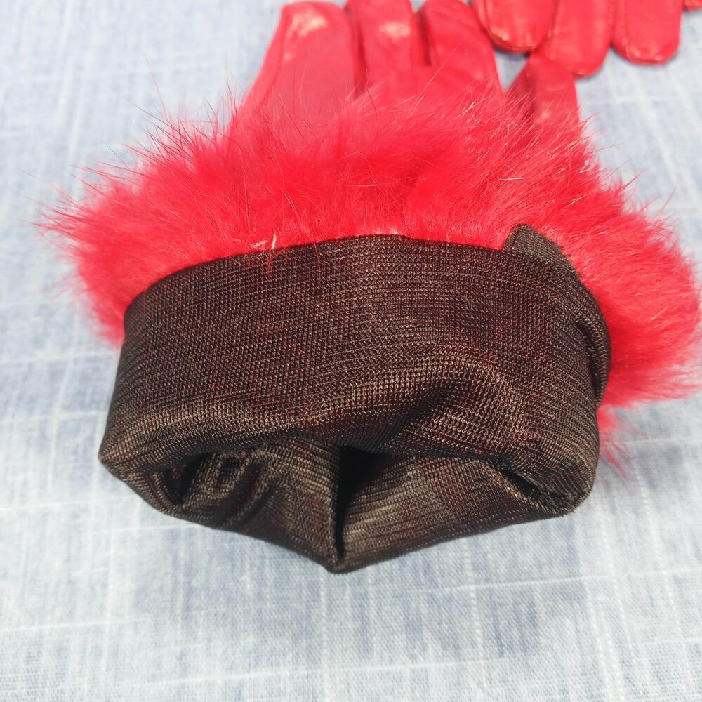 1970s Red Leather Rabbit Fur Gloves - image 4